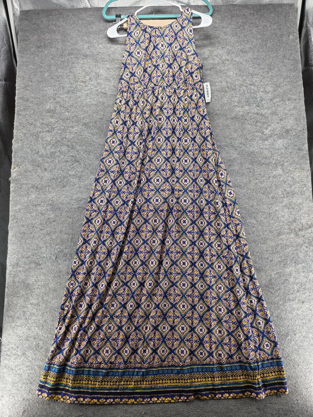 Old Navy Dress Womens S/P Blue Maxi Sundress Sleeveless Geometric Boho Jersey